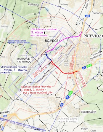 I/64 obchvat Prievidze, 1. etapa, druhá stavba mapa obchvatu
