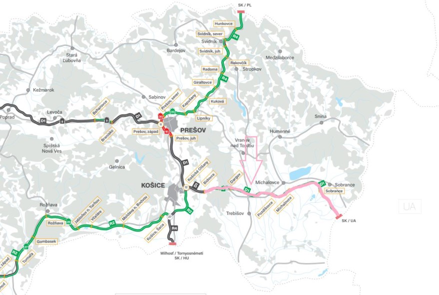 úsek diaľnice D1 od Košíc po Ukrajinu